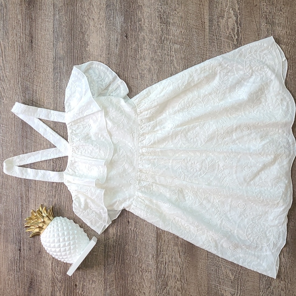 Madewell Embroidered Apron Ruffle Dress - White Chalk